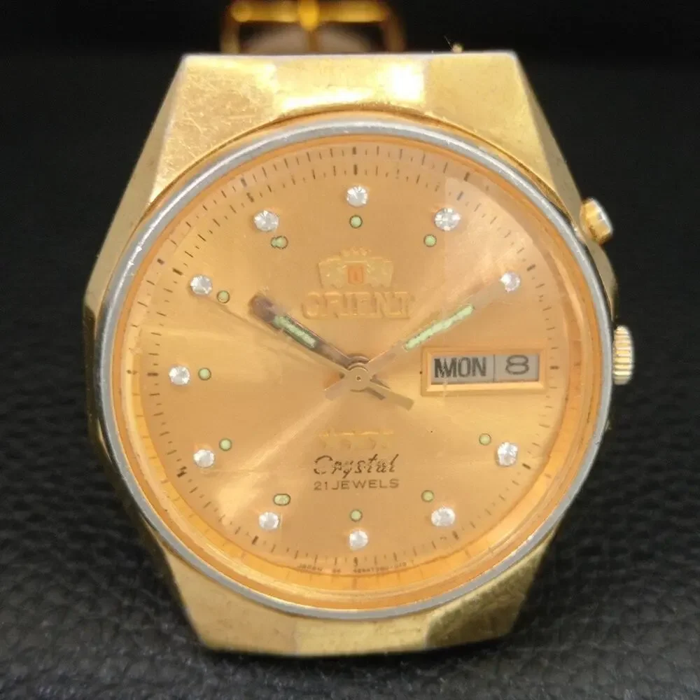 Vintage 1978 Orient Automatic Mens Gold Watch W/daydate & Gold Accents